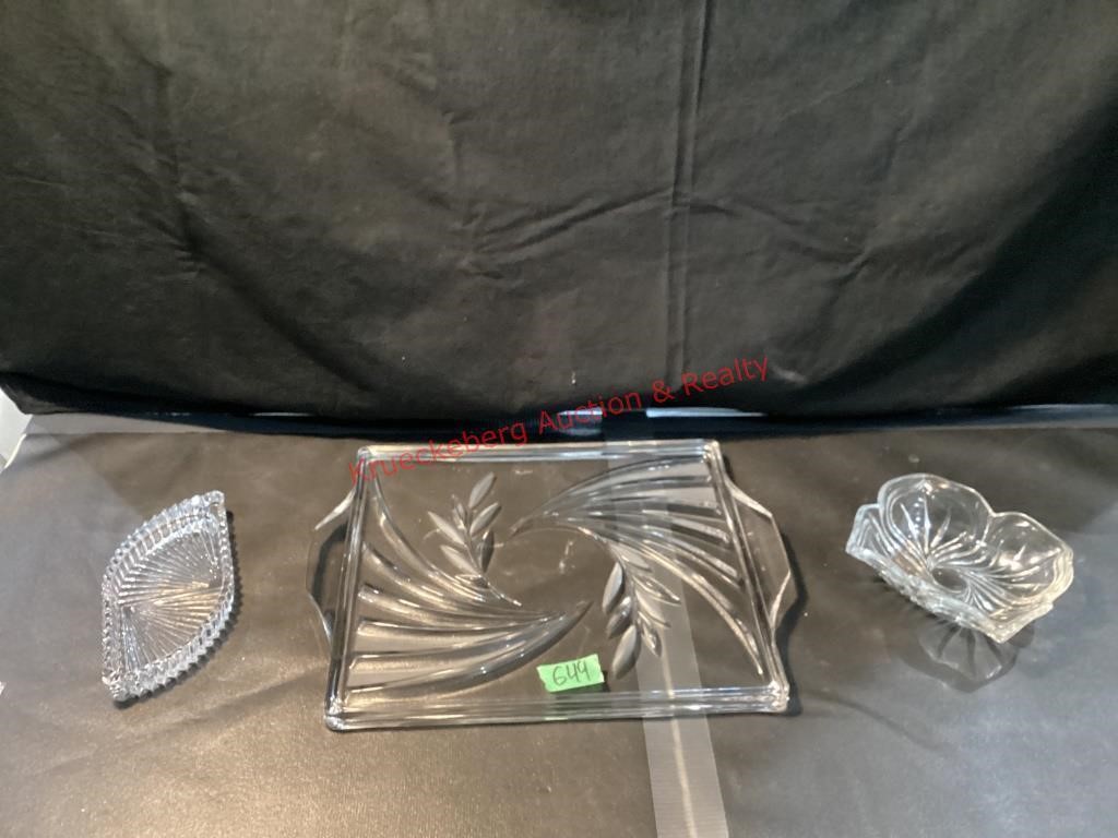 Mikasa Vtg Crystal Serving Tray, Trinket Dish &