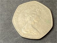 1969 United Kingdom 50 Pence Coin Elizabeth II