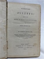 1854 elementary Algebra Charles Davies book