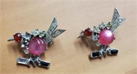 (2) Old Jelly Belly Birds Rhinestone Brooches
