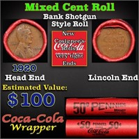 Mixed small cents 1c orig shotgun roll, 1920-p Lin
