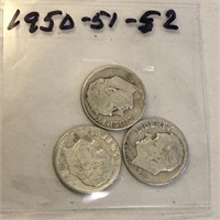 SILVER Roosevelt Dime LOT 1950 1951 & 1952