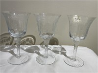 3 Etched Crystal Wine Glasses