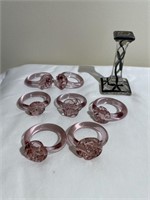 Blown Glass Napkin Rings & Crystal Candle Holder