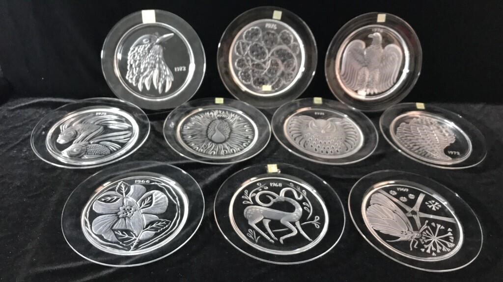 13 Lalique Crystal Annual Plates 1966-1976