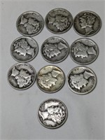 1923-45 Mercury Dimes 10 Total