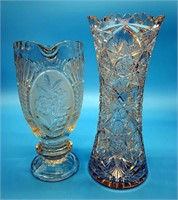 Cut Crystal Vase & Pitcher w Flower Design