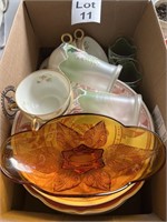 Vintage Amber Indiana Glass Dish, Handpainted