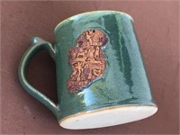 LARGE POTTERY MUG / STEIN WITH APPLIED FRONT