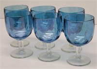 (6) Bartlett Collins Blue Thumbprint Glass Goblets