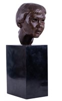 Modern Style Bust of Child on Wood Base