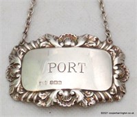 Vintage QEll Sterling Silver Port Decanter Label