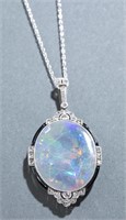 Art Deco opal & diamond pendant necklace.