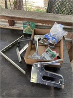Staple Gun & Box Lot of Corner Braces/Hardware