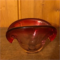 Murano Clam Shaped Cranberry Glass Bowl
