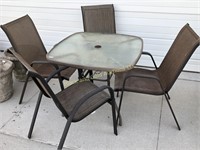 35 Inch Square Glass Top Patio Table, Four Chairs