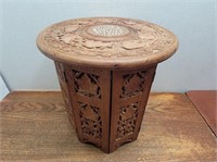 Inlay Carved Wooden Folding Table 12inWx12 1/2inH
