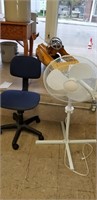 office chair and floor fan