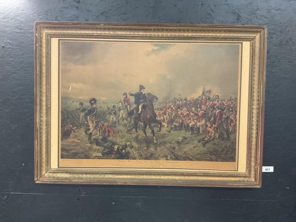 Framed Napoleon at Waterloo Artwork.