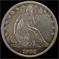 1868 SEATED LIBERTY HALF DOLLAR AU