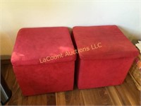 2 cube footstool storage boxes red