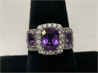 Sterling Purple Stones Ring 4.3gr TW Sz 6.75