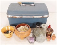 Vtg Travel Case w/Bowls, Trinkets & Crystals