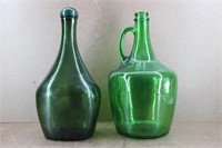 Large Vintage Green Glass Wine Bottles