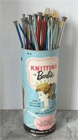 BARBIE CANISTER WITH KNITTING NEEDLES