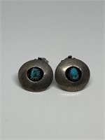 STERLING SILVER TURQUOISE BUTTON EARRINGS