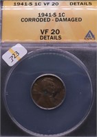 1941 S ANAX VF 20 DETAILS LINCOLN CENT