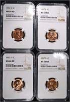 (4) 1957-D LINCOLN CENTS NGC MS66 RD