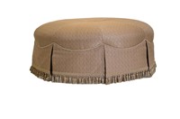 Large Round Upholstered Ottoman With Brass Studded