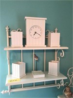 Wall shelf  and contents ( clock & pen cups etc )