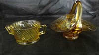 Vintage Amber Glass Basket / Sugar Bowl