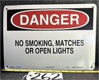 Metal No Smoking Matches or Open Lights Sign