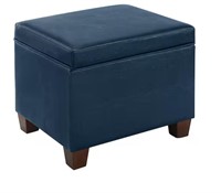 Blue Faux Leather Storage Ottoman,