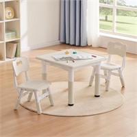 24x24" Kids Table w/ 2 Chairs, Burlywood