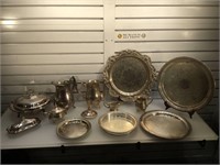 Serving set, some plated silver