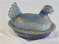 Vintage Indiana Glass Carnival Glass Hen on a
