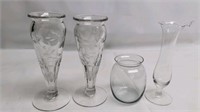Etched Glass Mini Vases Lot
