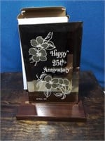 New happy 25th anniversary mirror in wooden base
