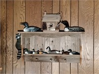 Barn Wood Wall Shelf, Artist Painted Duck Decoys