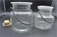 Pair of Bubble glass containers with metal handles
