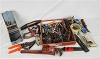 Tool Box Lot Level Snips Tape Chain Saw Blade More