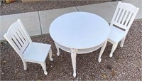 Children’s White Wooden Table, 2 Chairs