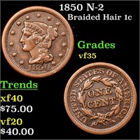 1850 N-2 Braided Hair 1c Grades vf++