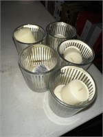 5-GLASS CANDLE HOLDERS & CANDLES