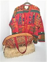 Hand Knit Wool Sweater & Carpet Bag