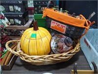 Wicker baskets & ceramic pumpkins